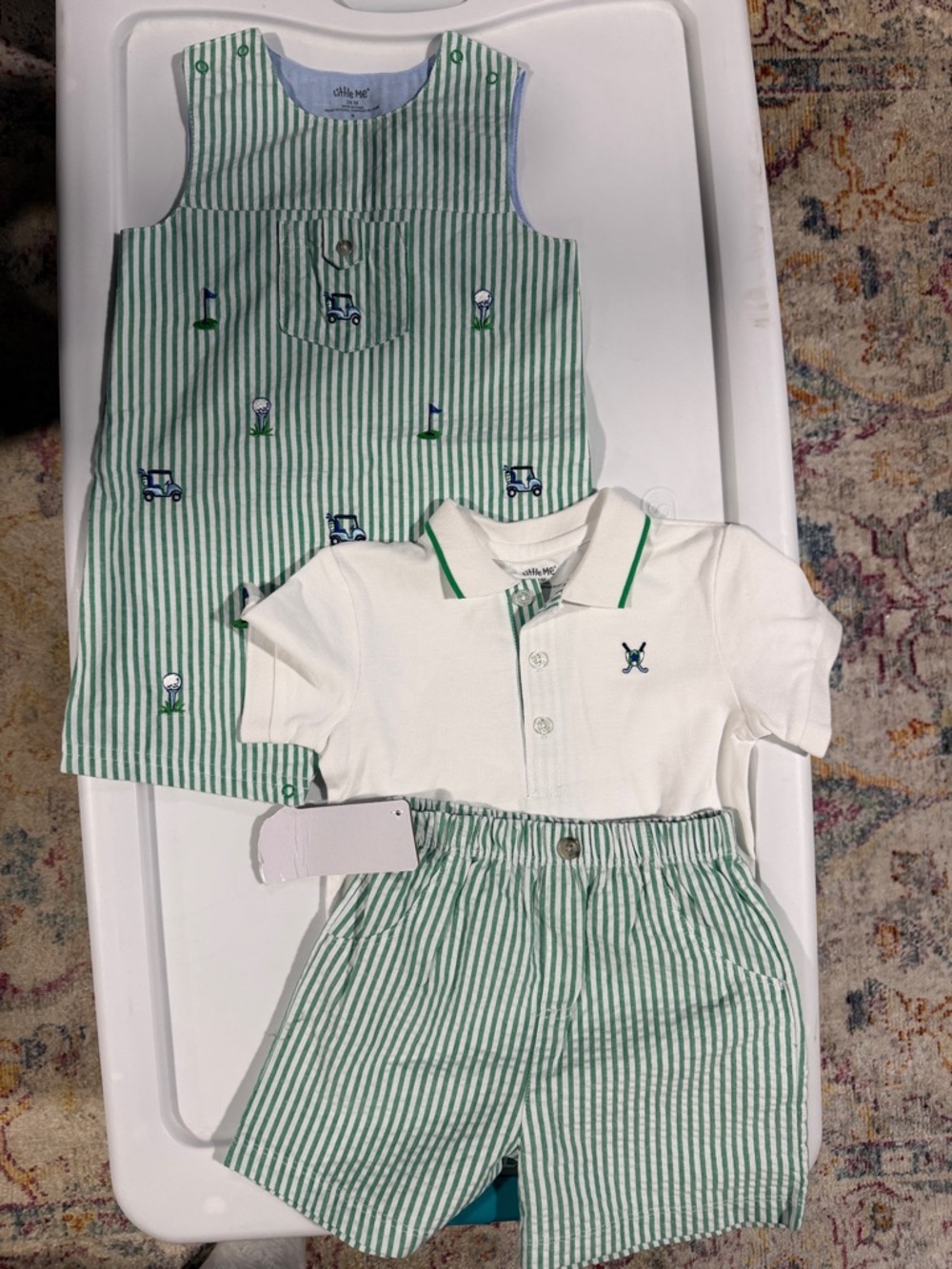 Little Me Green & White Striped Golf 3 Piece Set